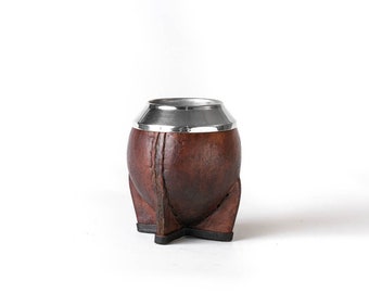 Mate Gourd Torpedo Alpaca and Leather in Brown or Black | Yerba Mate Gourd | Black or Brown Mate Gourd | Leather and Alpaca Mate