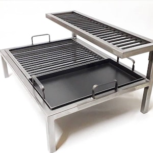 Barbecue Iron Grill | Two-Level 10mm Iron Grill with Griddle | Made with Argentine iron