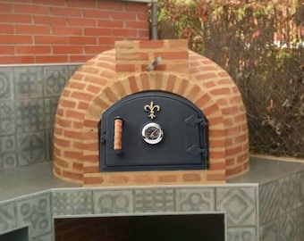 Puerta de hierro fundido para horno de pizza con termómetro: accesorio resistente para horno de leña de exterior
