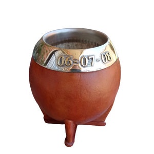 El MATE de MESSI + Straw | Personalized Gourd and leather Mate with Bronce details | Custom Gourd Mate | German Silver and Bronze, Soccer