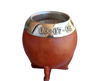 El MATE de MESSI + Straw | Personalized Gourd and leather Mate with Bronce details | Custom Gourd Mate | German Silver and Bronze, Soccer