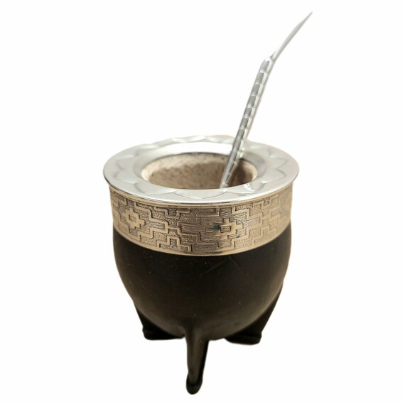 Mate Cup, Mate Imperial De Calabaza Negro Con Straw, Mate