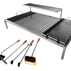 Barbecue Grill + BBQ Tool Set | Two-Level 8mm Iron Grill with Griddle | Made with Argentine iron | Iron grill | Argentina Grill
