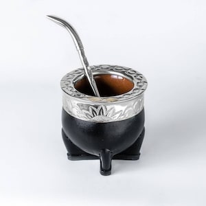 Mate Gourd Imperial Black or Brown Ceramic | Alpaca and Ceramic Mate Black or Brown | Yerba Mate Gourd | Leather Mate | Alpaca Mate