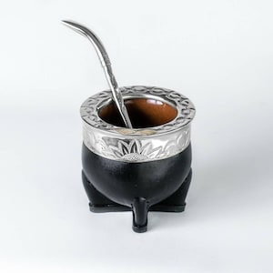 Mate Gourd Imperial Black Ceramic | Alpaca and Ceramic Mate Black | Yerba Mate Gourd | Leather Mate | Alpaca Mate