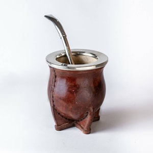 Mate Gourd Camionero | Black and Brown Leather Mate Gourd | Black and Brown Camionero Mate Gourd | Leather Mate | Yerba Mate Cup