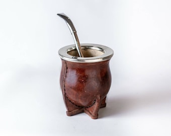 Mate Kürbis Camionero | Schwarz und Braun Leather Mate Kürbis | Schwarz und Braun Camionero Mate Kürbis | Ledermate | YYRBA Mate Tasse