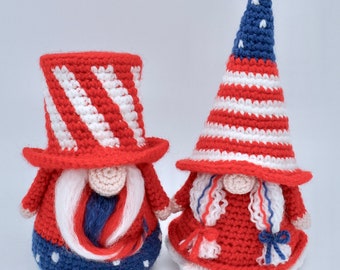 Independence Day Gnome, Patriotic Gnomes Couple Crochet Pattern, Amigurumi Gnome, Fourth of July Gnome, Crochet Gnome Pattern