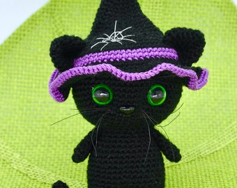 Crochet Halloween Kitten Pattern: Amigurumi Cat in Witch Hat (PDF Pattern)