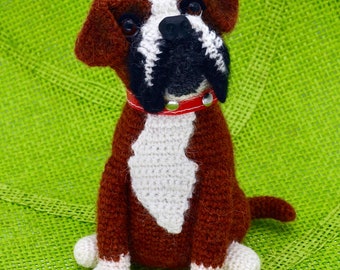 Haakpatroon voor een Boxerhond, Amigurumi Boxerpuppy patroon, Origineel realistisch hondenpatroon in PDF-formaat, DIY cadeau voor dierenliefhebbers