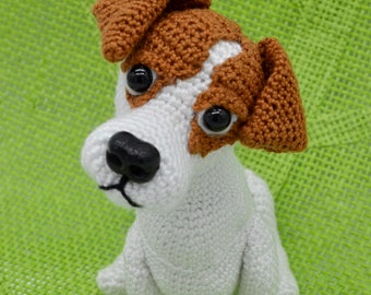 Schema per realizzare un Jack Russell Terrier all'uncinetto, modello realistico di cucciolo, amigurumi di cane in PDF, tutorial per realizzare un cane all'uncinetto, regalo fai da te a forma di cucciolo