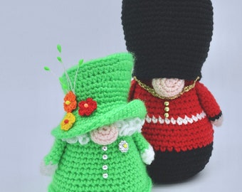 Queen Elizabeth II and Queen's Guard Gnomes, British Queen and Queens Royal Guard Crochet Gnome Pattern, Crochet Patriotic Gnome