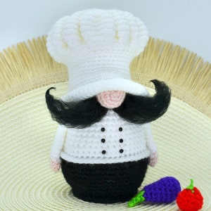 Gnome Cook Crochet Pattern, Crochet Gnome Doll, Amigurumi Gnome Doll, Crochet Mini Aubergine, Crochet Food