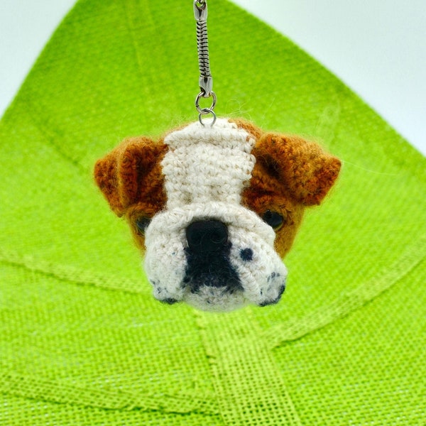 English Bulldog Keyring Crochet PATTERN, Bulldog Keychain Charm PATTERN, Amigurumi Dog Keychain PATTERN, Crochet Dog Xmas Tree Decor.