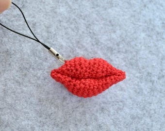 Crochet Lips Keychain PATTERN, Amigurumi Crochet Red Lips PATTERN, Hot Red Lips Charm, Red Lips Keyring Crochet Pattern, Valentines gift