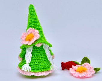 Gnome Crochet Pattern, Crochet Amigurumi Gnome Pattern, Crochet Gnome in Hat with Wild Rose