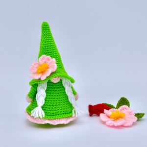 Gnome Crochet Pattern, Crochet Amigurumi Gnome Pattern, Crochet Gnome in Hat with Wild Rose