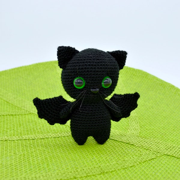 Crochet Halloween Cat Pattern, Crochet Kitten Amigurumi Pattern, Crochet Black Cat Bat Pattern, Crochet Bat, Halloween Kitten