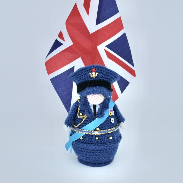 Prince William Gnome Crochet Pattern, Prince William in RAF Pilot uniform Gnome Crochet Pattern, British Royal Family