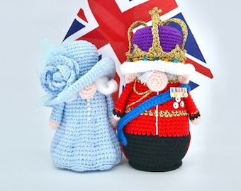 King Charles III Coronation Gnome Crochet Pattern, Charles III  and Camilla Gnomes Crochet Pattern, British Royal Family