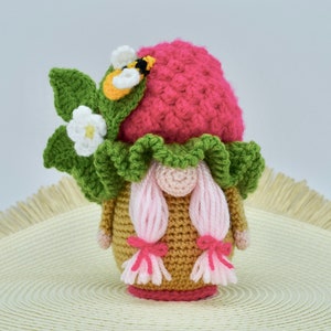 Crochet Gnome, Raspberry Gnome Crochet Pattern, Crochet Gnome Doll, Amigurumi Gnome Doll, Garden Gnome, Crochet Raspberry, Crochet Food
