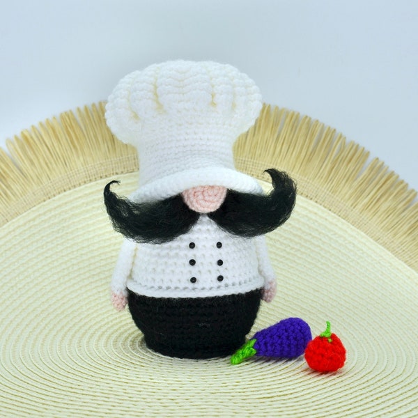 Crochet Gnome, Gnome Cook Crochet Pattern, Crochet Gnome Doll, Amigurumi Gnome Doll, Crochet Mini Aubergine, Crochet Food