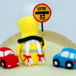 Crochet Gnome, Lollipop Lady Gnome and  Mini Car Crochet Pattern, Crochet Gnome Doll, Amigurumi Gnome Doll, Crochet Car