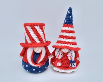 Independence Day Gnome, Patriotic Gnomes Couple Crochet Pattern, Amigurumi Gnome, Fourth of July Gnome, Crochet Gnome Pattern