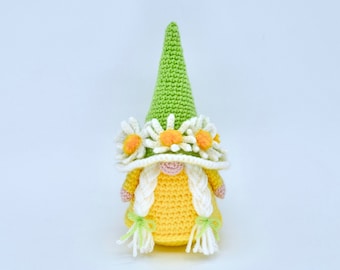 Gnome Crochet Pattern, Crochet Gnome in Hat with Daisies Pattern, Four Seasons Summer Gnome