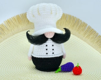 Crochet Gnome, Gnome Cook Crochet Pattern, Crochet Gnome Doll, Amigurumi Gnome Doll, Crochet Mini Aubergine, Crochet Food
