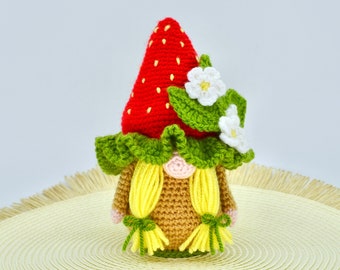 Crochet Gnome, Strawberry Gnome Crochet Pattern, Crochet Gnome Doll, Amigurumi Gnome Doll, Garden Gnome, Crochet Strawberry, Crochet Food