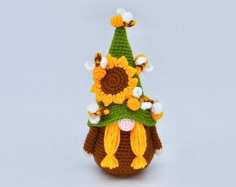 Gehäkelte Anleitung Gnome, Amigurumi Sonnenblume und Bienen Wichtel Anleitung, Häkelanleitung Frühling Sonnenblume und Bienen Wichtel