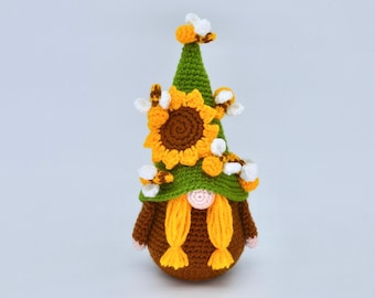 Crochet Gnome Pattern, Crochet Amigurumi Sunflower and Bees Gnome Pattern, Crochet Spring Sunflower and Bees Gnome