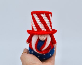 Independence Day Gnome Crochet Pattern, Amigurumi Gnome, Fourth of July Gnome, Crochet Gnome Pattern, American Patriotic Gnome