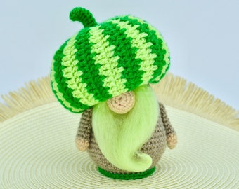 Gnome au crochet, modèle de Crochet Gnome pastèque, poupée Gnome au Crochet, poupée Gnome Amigurumi, pastèque au Crochet, nourriture au Crochet