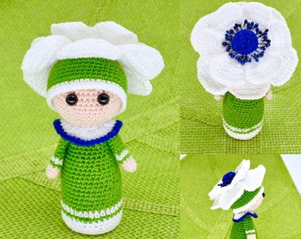 Crochet Doll Pattern, Anemone Amigurumi Doll Pattern - Flower Doll Alex