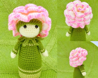 Crochet Amigurumi Pattern, Crochet Doll, Crochet Rose Pattern Amigurumi Doll - Flower Doll Rosie