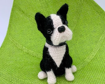 Wzór szydełkowy Boston Terrier, wzór szydełkowy pies Amigurumi, szydełkowy realistyczny wzór Boston Terrier