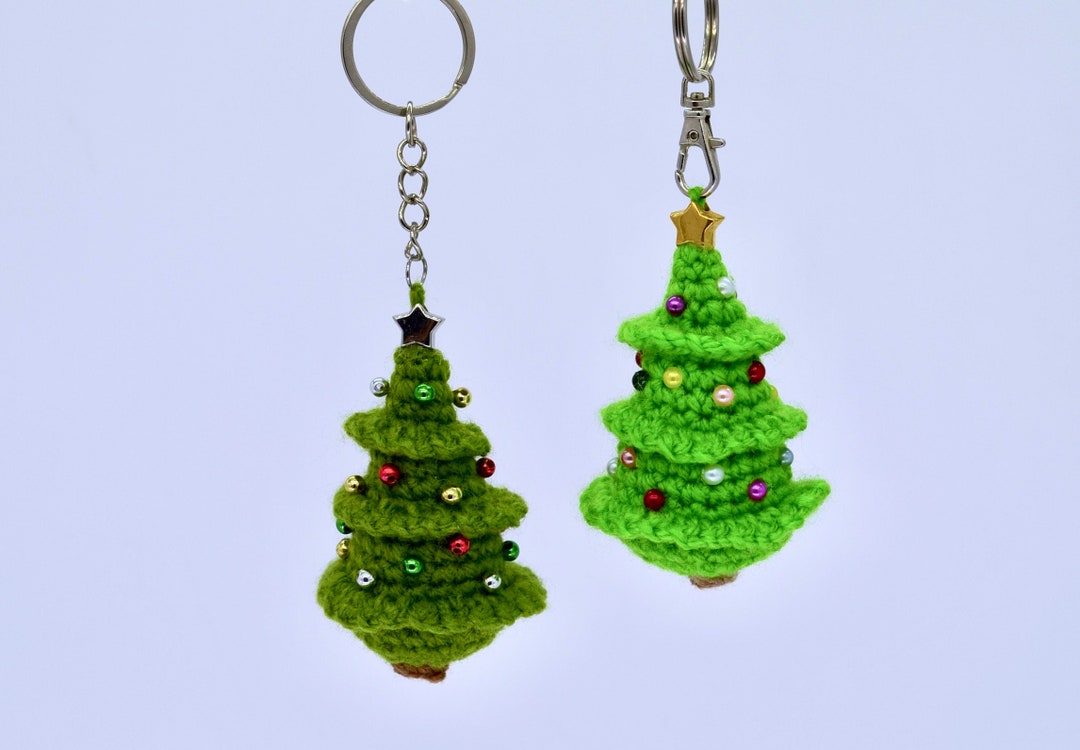 Crochet Christmas Tree Keychain, Crochet Amigurumi Mini Christmas Tree