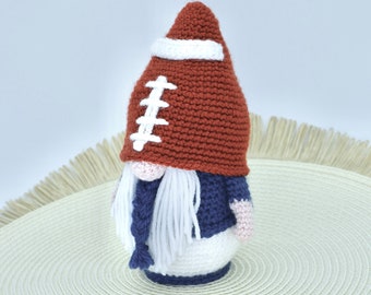 Crochet Gnome, American Football Gnome Crochet Pattern, Crochet Gnome Doll, Amigurumi Gnome Doll,  Crochet Rugby Gnome Pattern