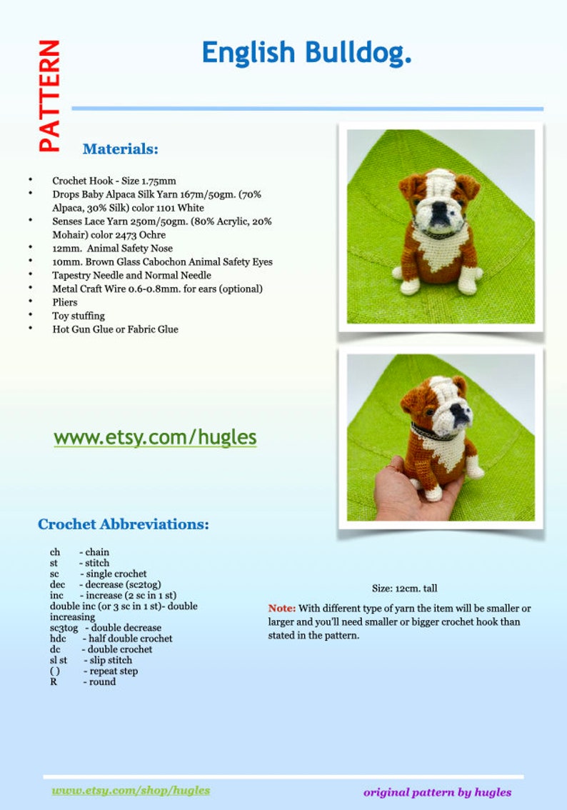 REAL English Bulldog Crochet Pattern, Bulldog Dog Amigurumi Pattern, Crochet Dog Pattern, Crochet Bulldog Pattern image 10