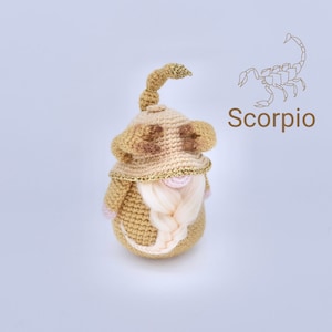 Szydełkowy znak Skorpiona, znak astrologiczny, wzór szydełkowy gnoma znaku zodiaku, wzór szydełkowy gnoma skorpiona