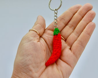 Crochet Chili Pepper Keychain, Chilli Pepper Charm,  Keyring for Beginners, Keyring Crochet Pattern, Basic Crochet Pattern, Crochet Food.