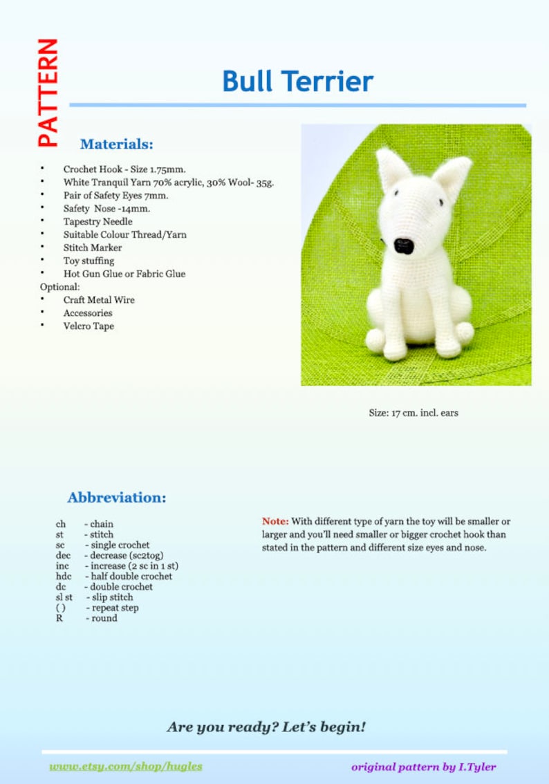 Bull Terrier Crochet Pattern, Crochet Dog Pattern, Amigurumi Bull Terrier Pattern, Crochet English Bull Terrier Dog image 9