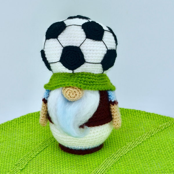 Football Gnome Crochet Pattern, Crochet Soccer Ball Gnome Doll, Amigurumi Gnome Doll, Sport Doll, West Ham Gnome