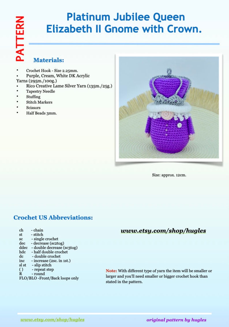 Queen Elizabeth II Platinum Jubilee Gnome Crochet Pattern Etsy