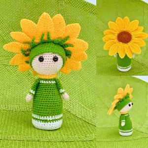 Crochet Doll, Crochet Pattern Sunflower Amigurumi Doll - Flower Doll Suzy