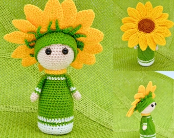 Crochet Doll, Crochet Pattern Sunflower Amigurumi Doll - Flower Doll Suzy