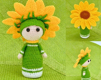 Crochet Doll, Crochet Pattern Sunflower Amigurumi Doll - Flower Doll Suzy