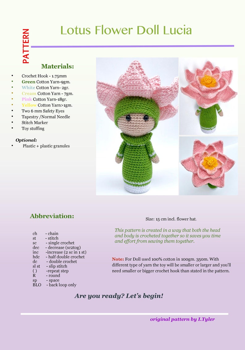 Crochet Pattern Lotus Amigurumi Doll Flower Doll Lucia image 9